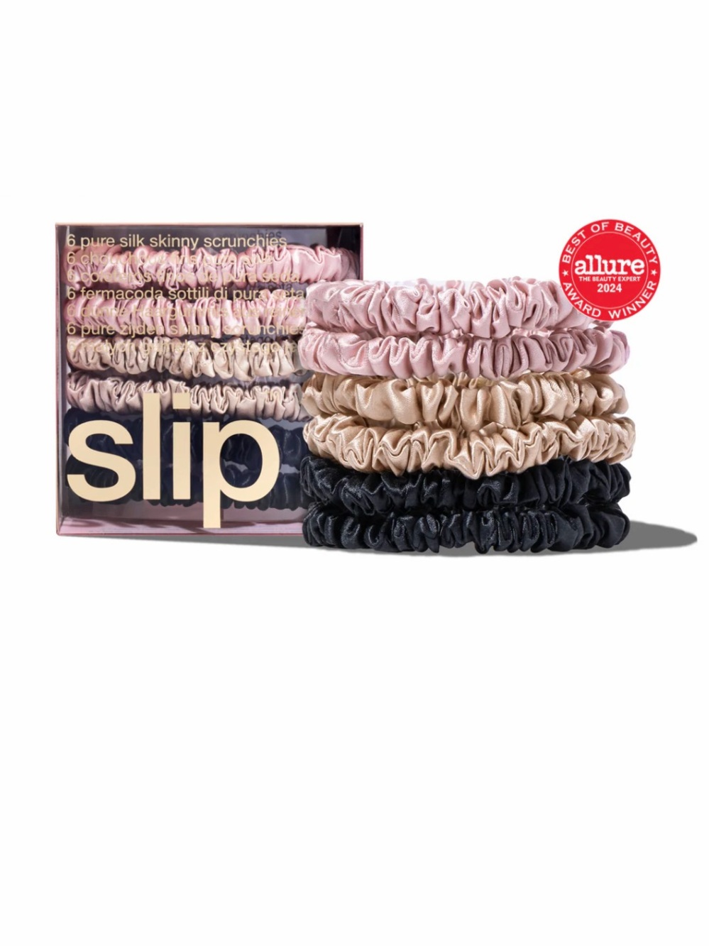 slip Skinny Silk Scrunchie Trio in Blush, Champagne & Black